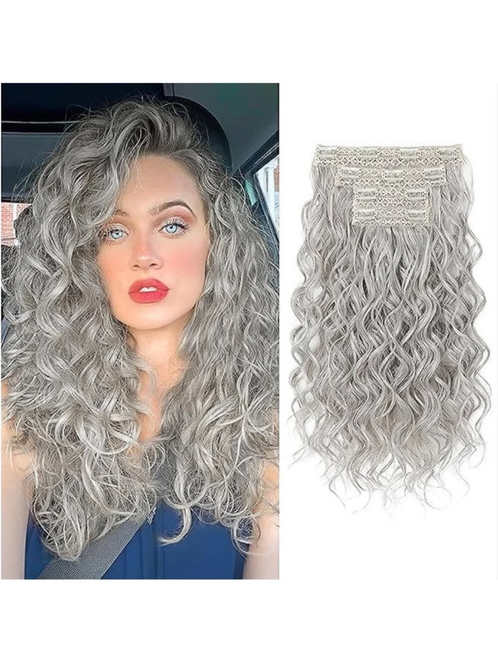 Curly Hair Extensions, 4PCS 16 inch Clip in Hair Extensions Lace Weft Short Curl